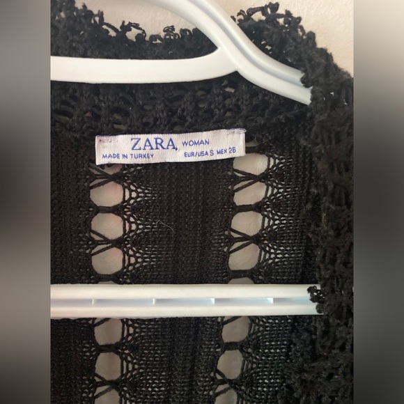 Zara Black long belted novelty stitch cardigan sweater Small - Picture 4 of 4